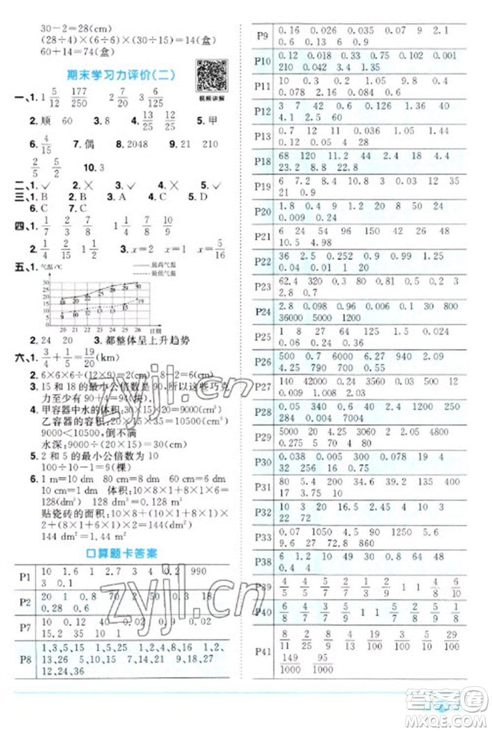 江西教育出版社2023陽光同學(xué)課時優(yōu)化作業(yè)五年級數(shù)學(xué)下冊人教版參考答案