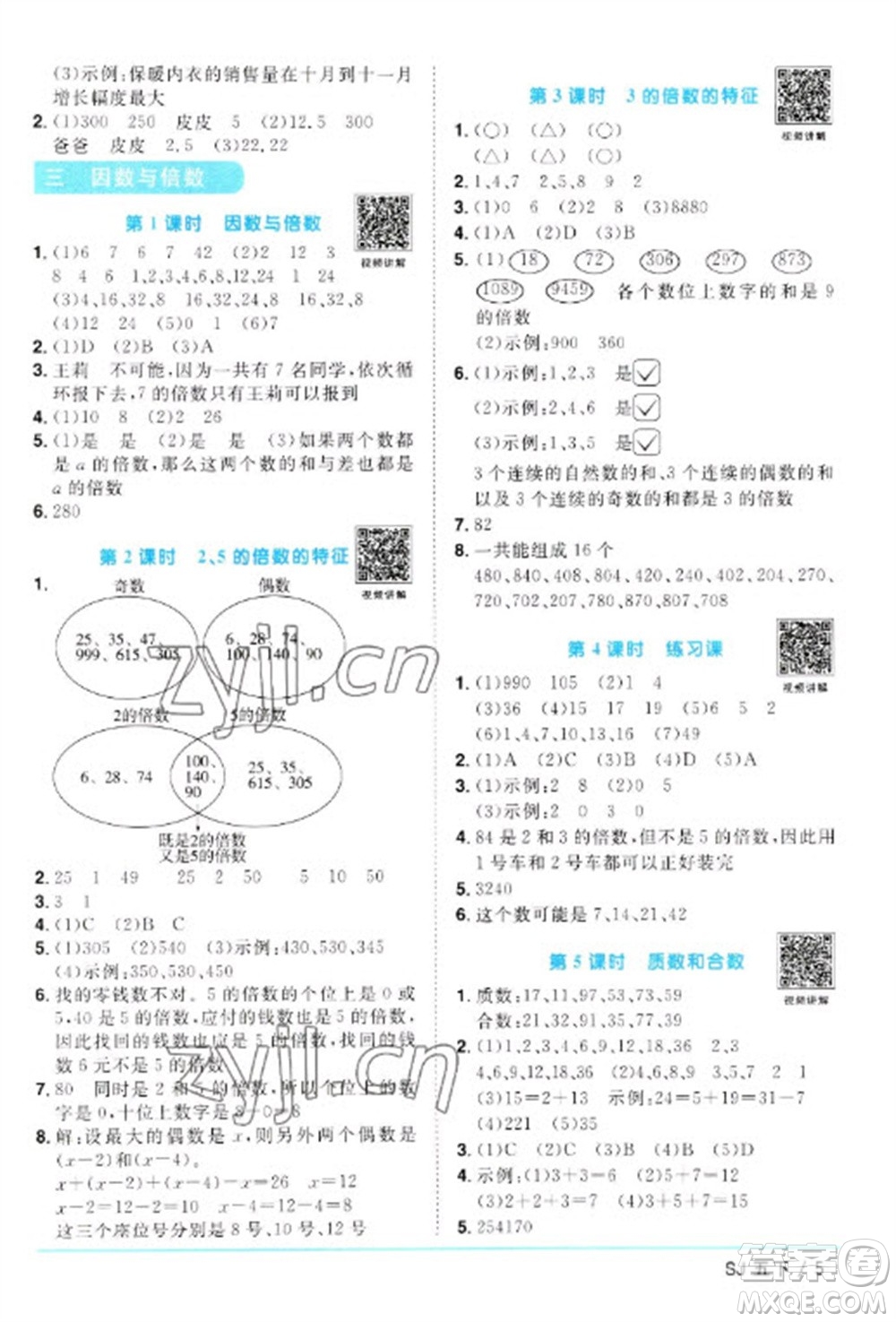 江西教育出版社2023陽光同學(xué)課時優(yōu)化作業(yè)五年級數(shù)學(xué)下冊蘇教版參考答案