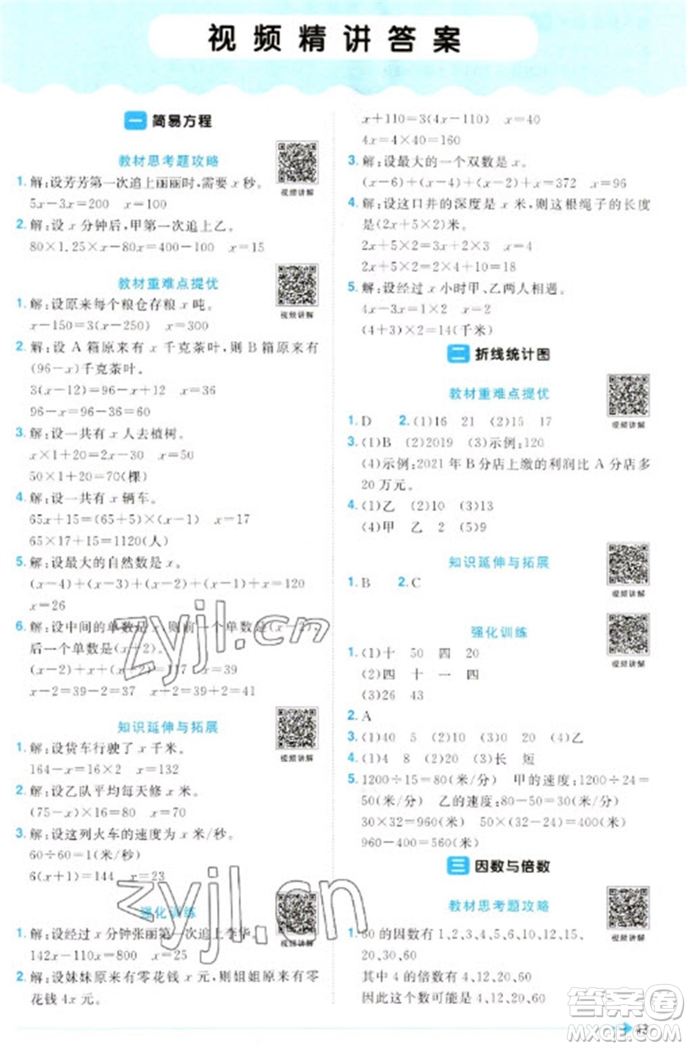 江西教育出版社2023陽光同學(xué)課時優(yōu)化作業(yè)五年級數(shù)學(xué)下冊蘇教版參考答案