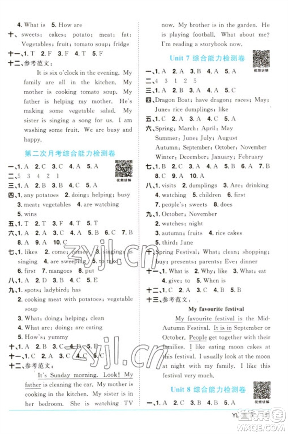 江西教育出版社2023陽光同學(xué)課時優(yōu)化作業(yè)五年級英語下冊譯林版參考答案