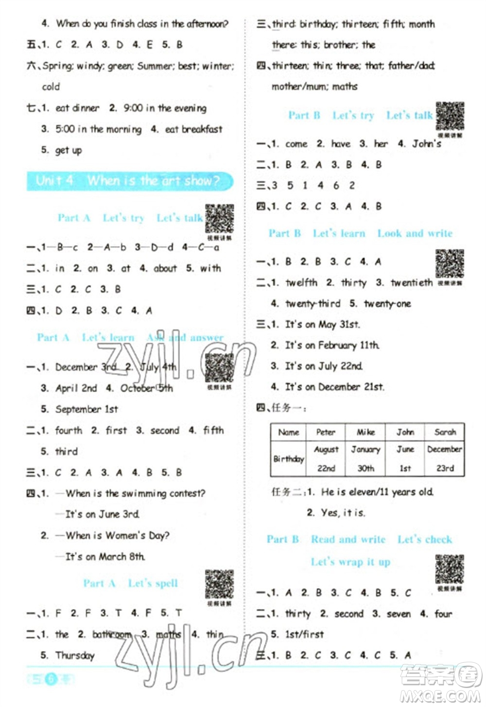 江西教育出版社2023陽光同學(xué)課時優(yōu)化作業(yè)五年級英語下冊人教PEP版參考答案