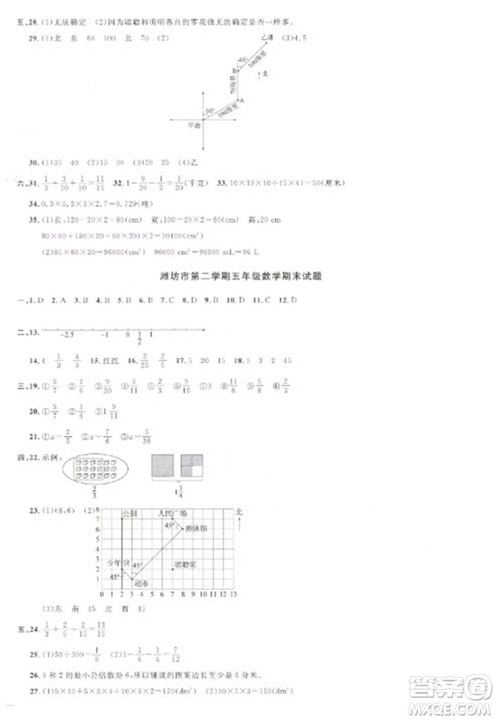 江西教育出版社2023陽光同學(xué)課時優(yōu)化作業(yè)五年級數(shù)學(xué)下冊青島版參考答案