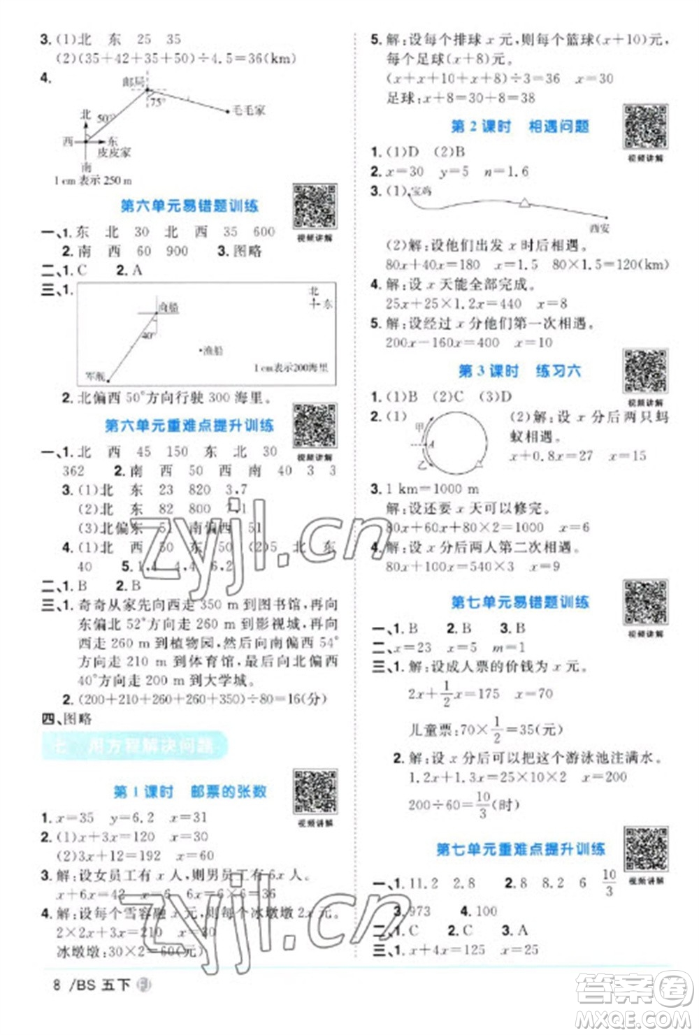 江西教育出版社2023陽光同學課時優(yōu)化作業(yè)五年級數(shù)學下冊北師大版福建專版參考答案