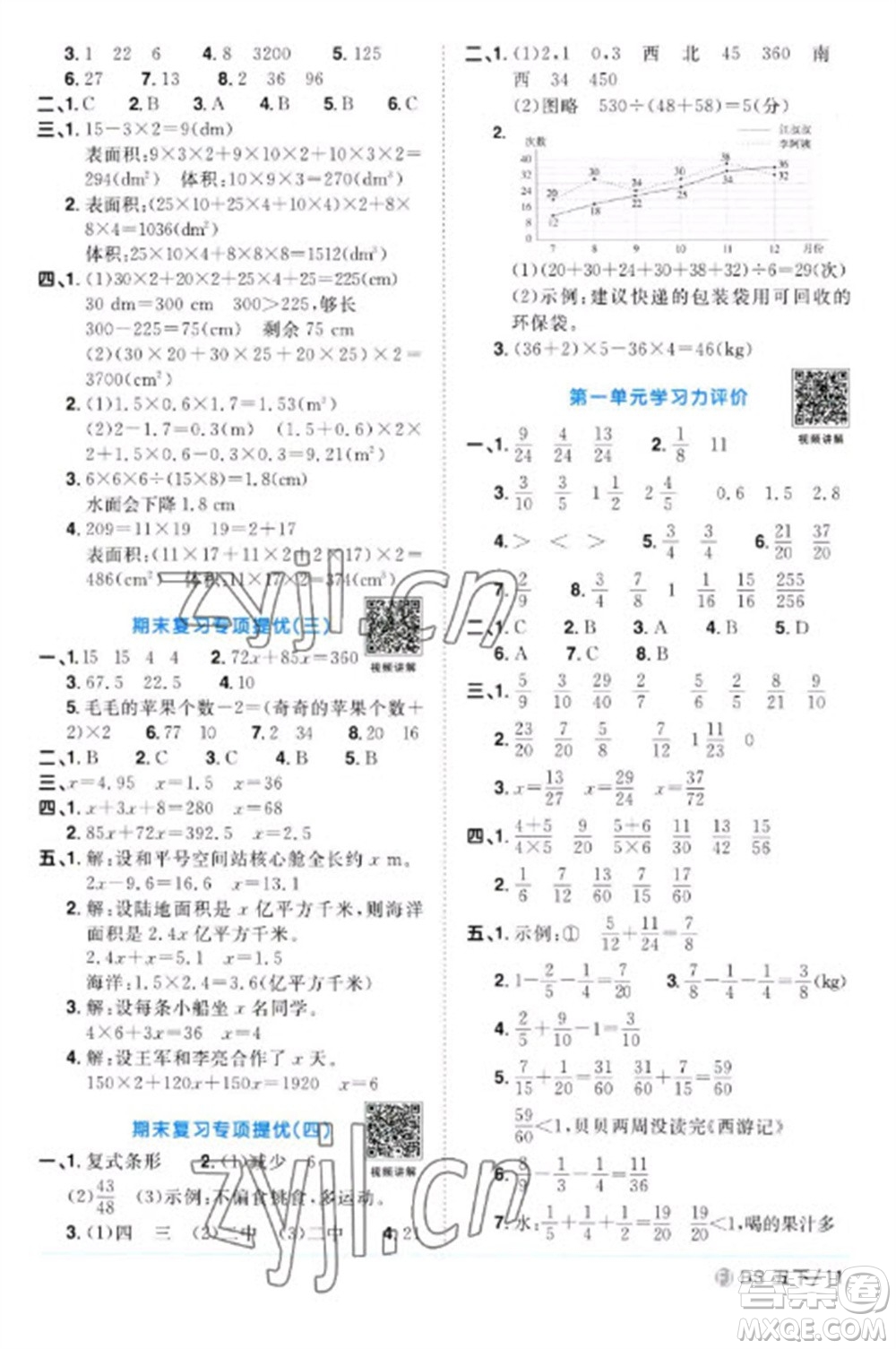 江西教育出版社2023陽光同學課時優(yōu)化作業(yè)五年級數(shù)學下冊北師大版福建專版參考答案