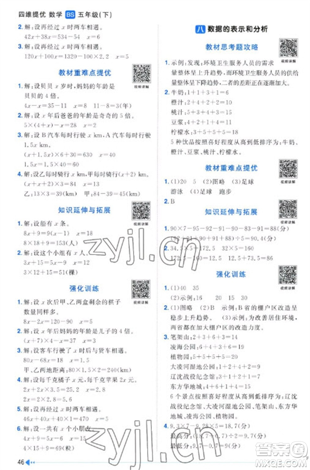 江西教育出版社2023陽光同學課時優(yōu)化作業(yè)五年級數(shù)學下冊北師大版福建專版參考答案