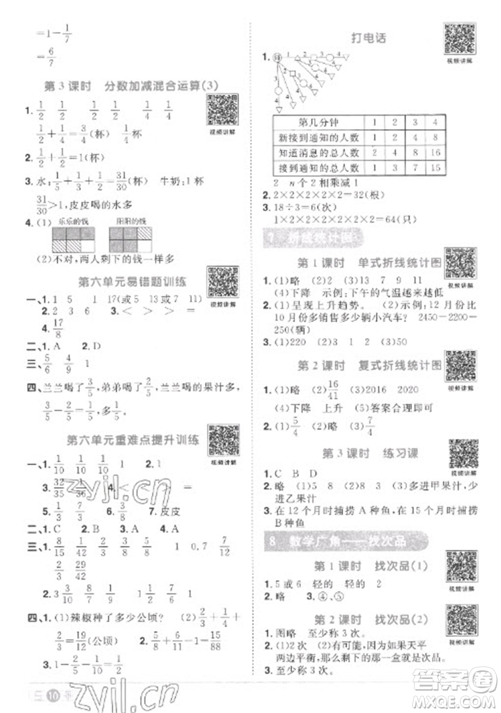 江西教育出版社2023陽光同學(xué)課時(shí)優(yōu)化作業(yè)五年級(jí)數(shù)學(xué)下冊人教版菏澤專版參考答案