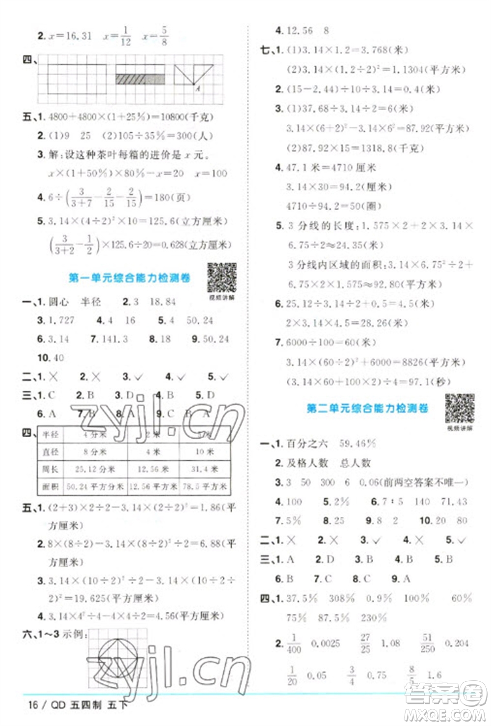 江西教育出版社2023陽光同學(xué)課時優(yōu)化作業(yè)五年級數(shù)學(xué)下冊青島版五四制參考答案