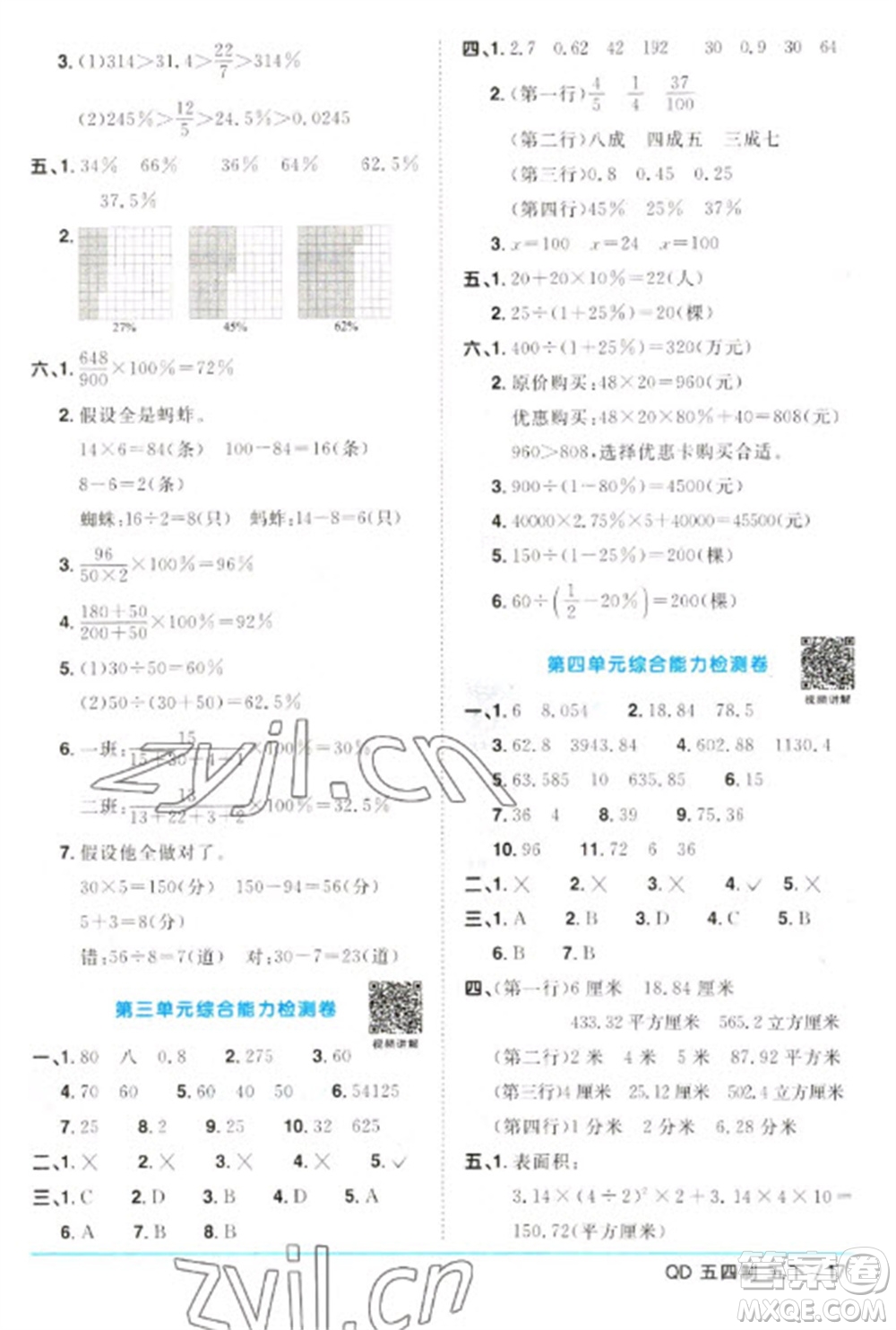 江西教育出版社2023陽光同學(xué)課時優(yōu)化作業(yè)五年級數(shù)學(xué)下冊青島版五四制參考答案