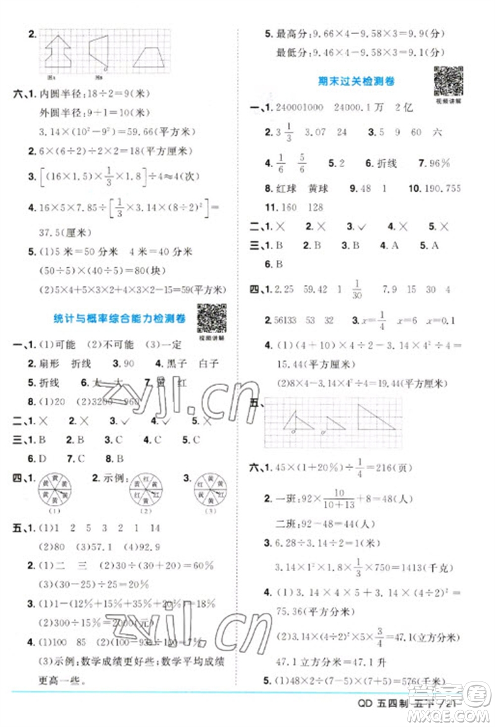 江西教育出版社2023陽光同學(xué)課時優(yōu)化作業(yè)五年級數(shù)學(xué)下冊青島版五四制參考答案