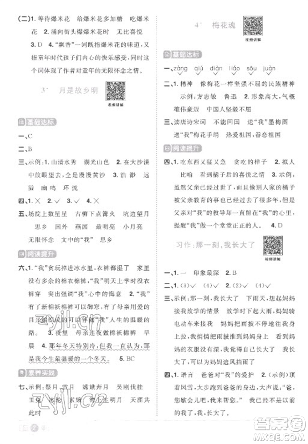 江西教育出版社2023陽光同學課時優(yōu)化作業(yè)五年級語文下冊人教版菏澤專版參考答案