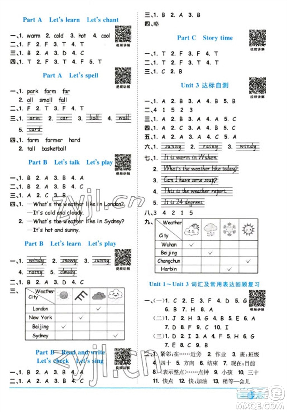 江西教育出版社2023陽光同學(xué)課時(shí)優(yōu)化作業(yè)四年級(jí)英語下冊(cè)人教版浙江專版參考答案