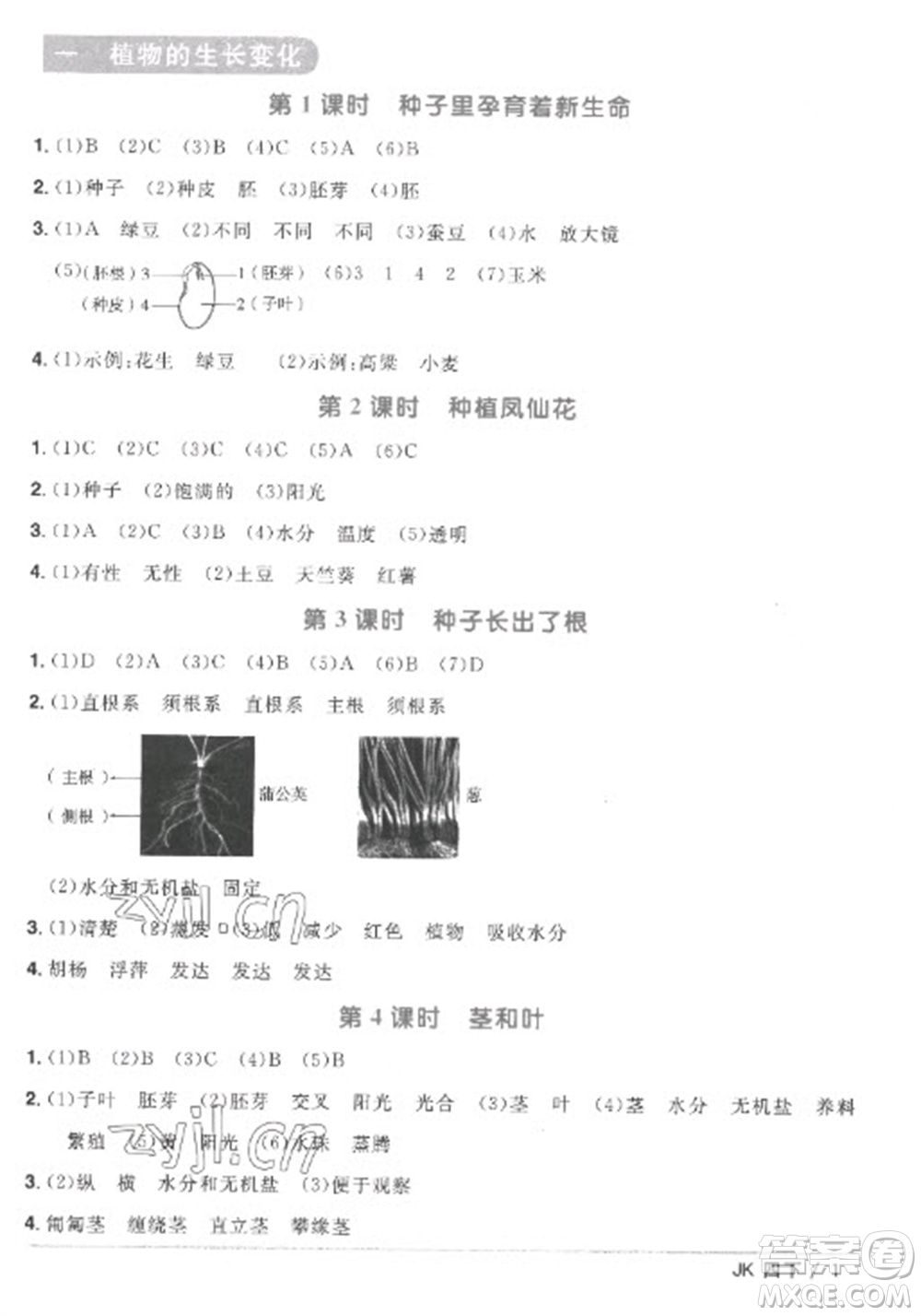 江西教育出版社2023陽光同學課時優(yōu)化作業(yè)四年級科學下冊教科版參考答案