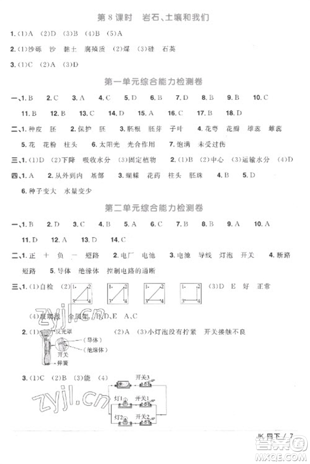 江西教育出版社2023陽光同學課時優(yōu)化作業(yè)四年級科學下冊教科版參考答案