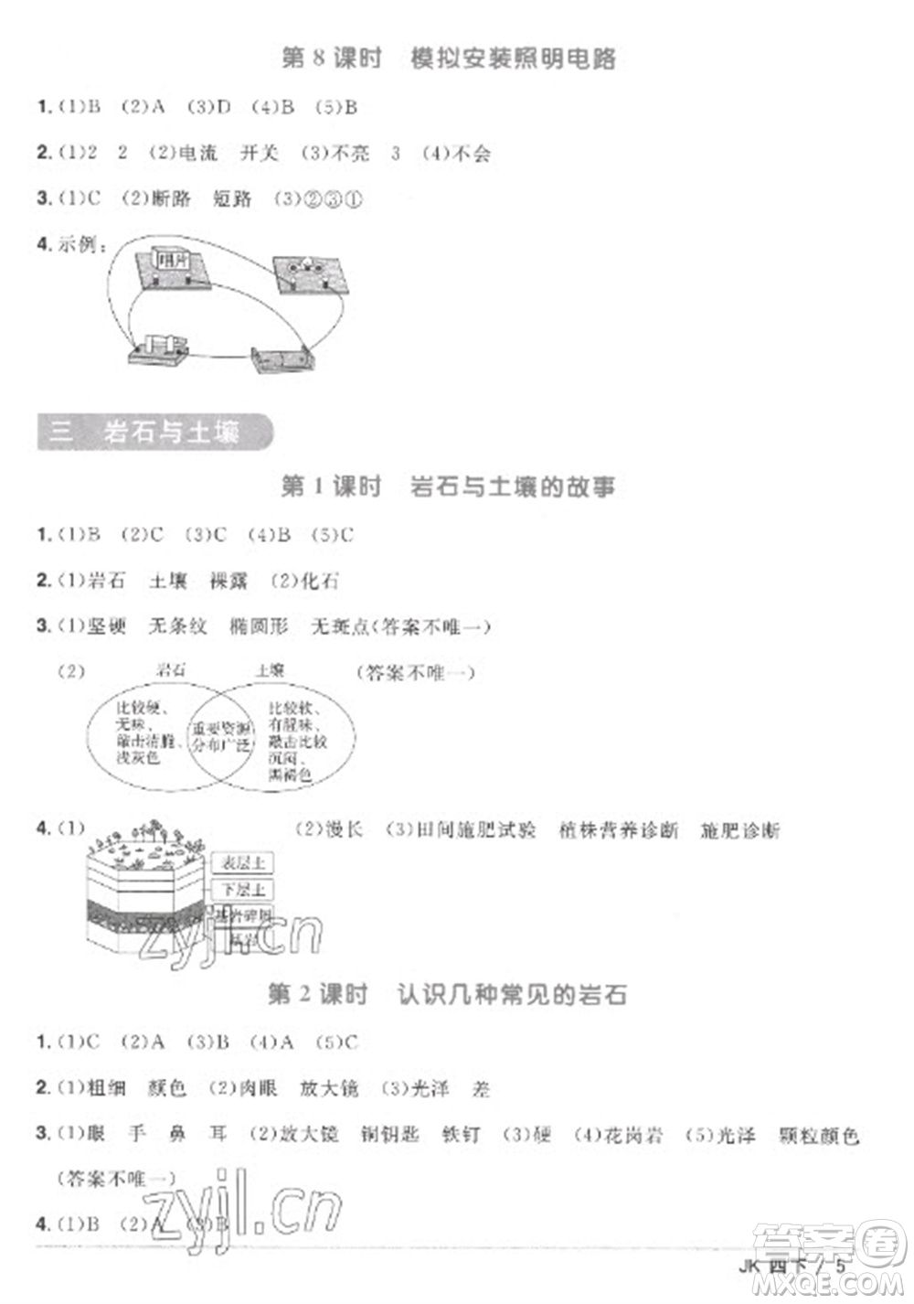 江西教育出版社2023陽光同學課時優(yōu)化作業(yè)四年級科學下冊教科版參考答案