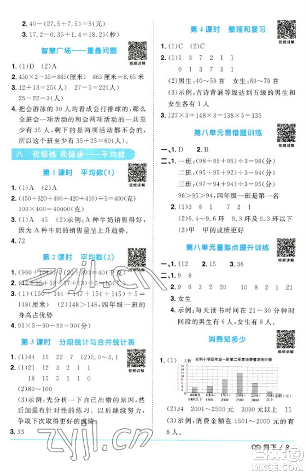 江西教育出版社2023陽光同學課時優(yōu)化作業(yè)四年級數學下冊青島版參考答案