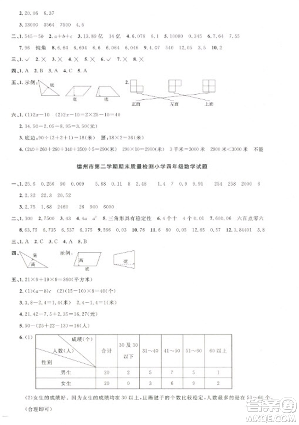 江西教育出版社2023陽光同學課時優(yōu)化作業(yè)四年級數學下冊青島版參考答案