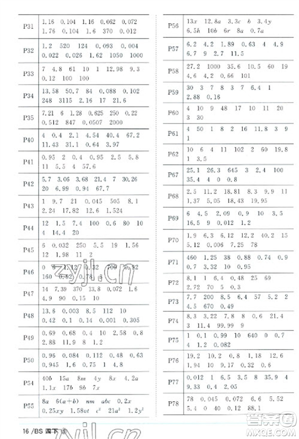 江西教育出版社2023陽光同學(xué)課時(shí)優(yōu)化作業(yè)四年級數(shù)學(xué)下冊北師大版福建專版參考答案