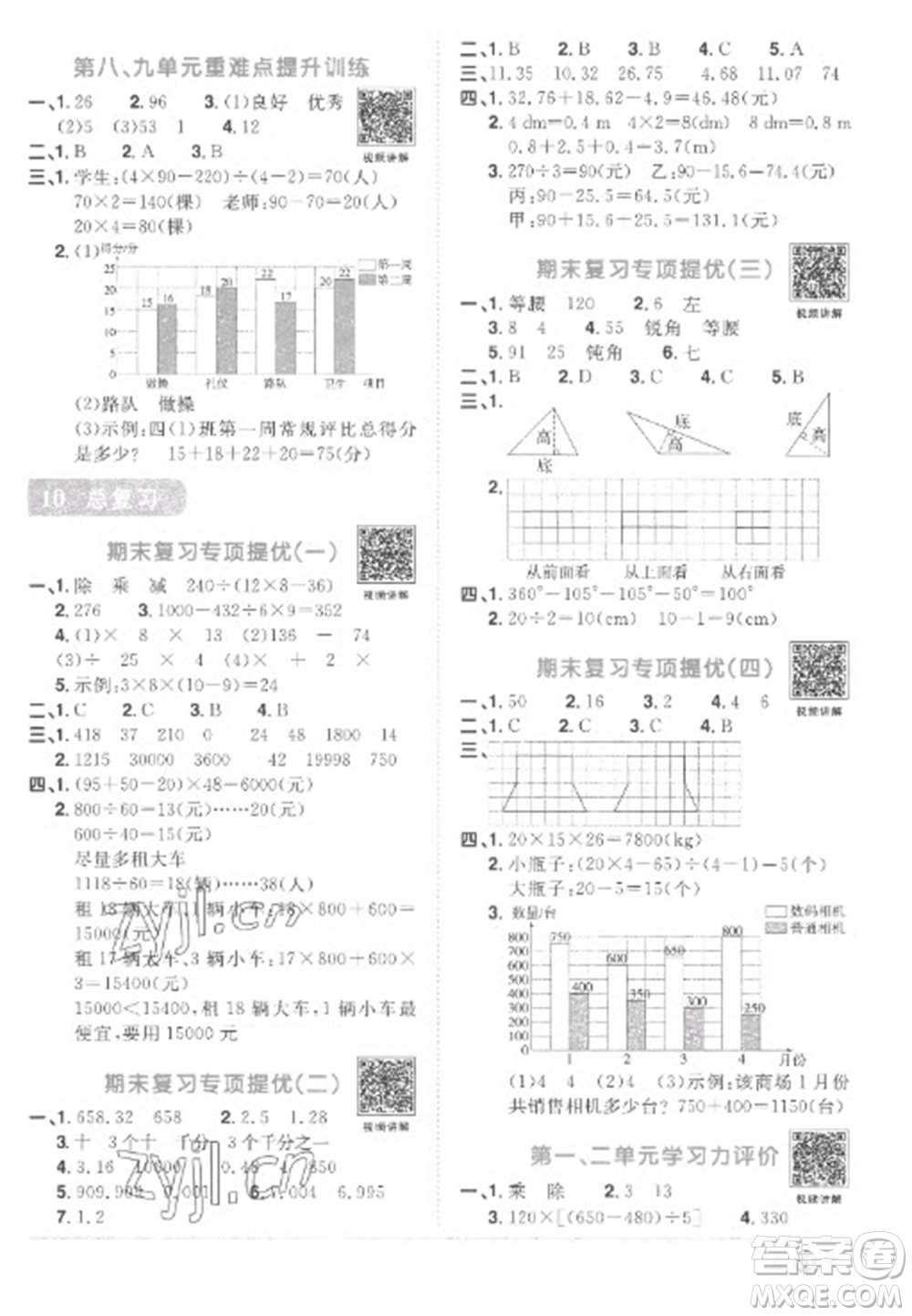 江西教育出版社2023陽光同學(xué)課時優(yōu)化作業(yè)四年級數(shù)學(xué)下冊人教版菏澤專版參考答案