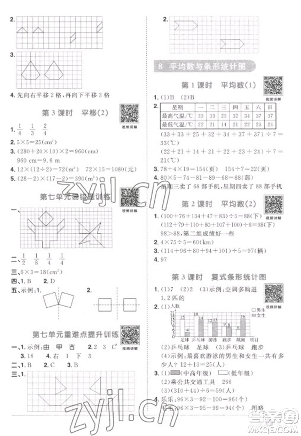 江西教育出版社2023陽光同學(xué)課時優(yōu)化作業(yè)四年級數(shù)學(xué)下冊人教版菏澤專版參考答案