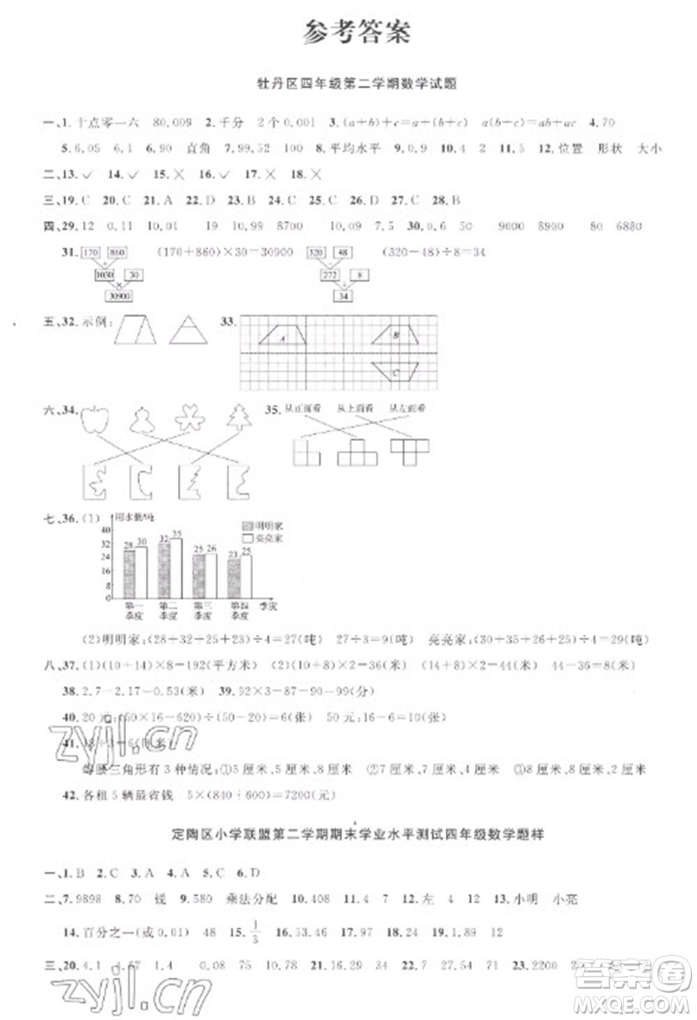 江西教育出版社2023陽光同學(xué)課時優(yōu)化作業(yè)四年級數(shù)學(xué)下冊人教版菏澤專版參考答案