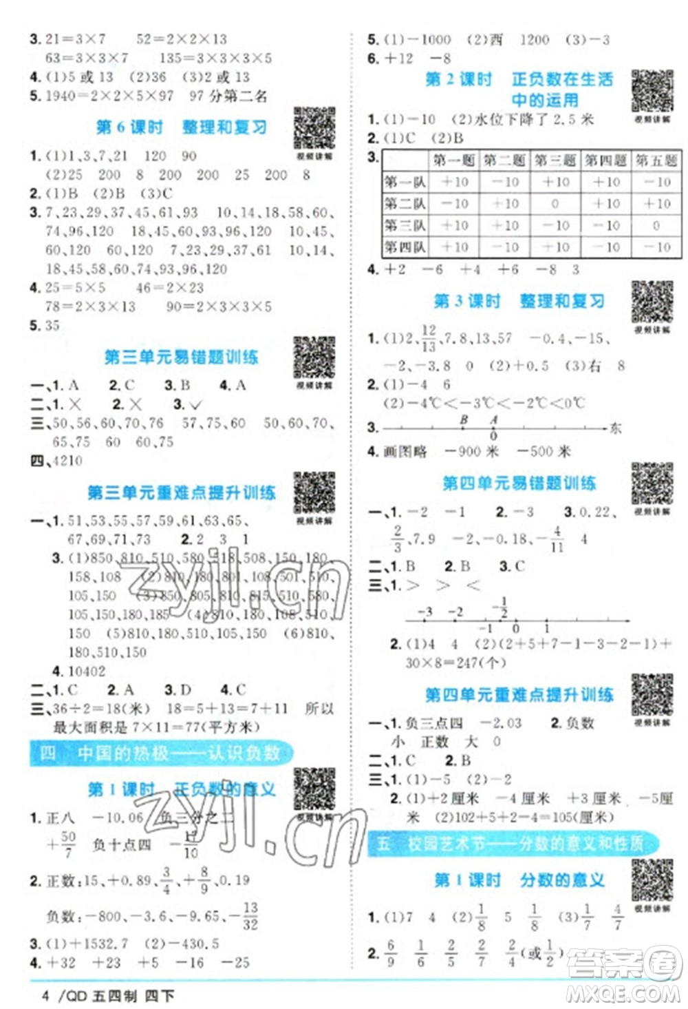 江西教育出版社2023陽(yáng)光同學(xué)課時(shí)優(yōu)化作業(yè)四年級(jí)數(shù)學(xué)下冊(cè)青島版五四制參考答案