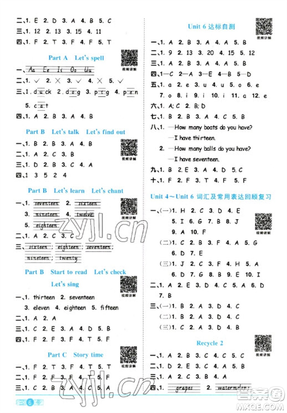 江西教育出版社2023陽(yáng)光同學(xué)課時(shí)優(yōu)化作業(yè)三年級(jí)英語(yǔ)下冊(cè)人教版浙江專版參考答案