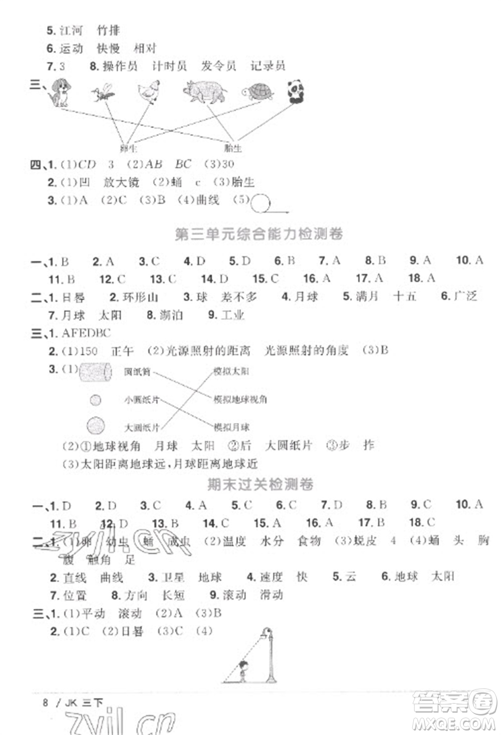 江西教育出版社2023陽光同學(xué)課時優(yōu)化作業(yè)三年級科學(xué)下冊教科版參考答案