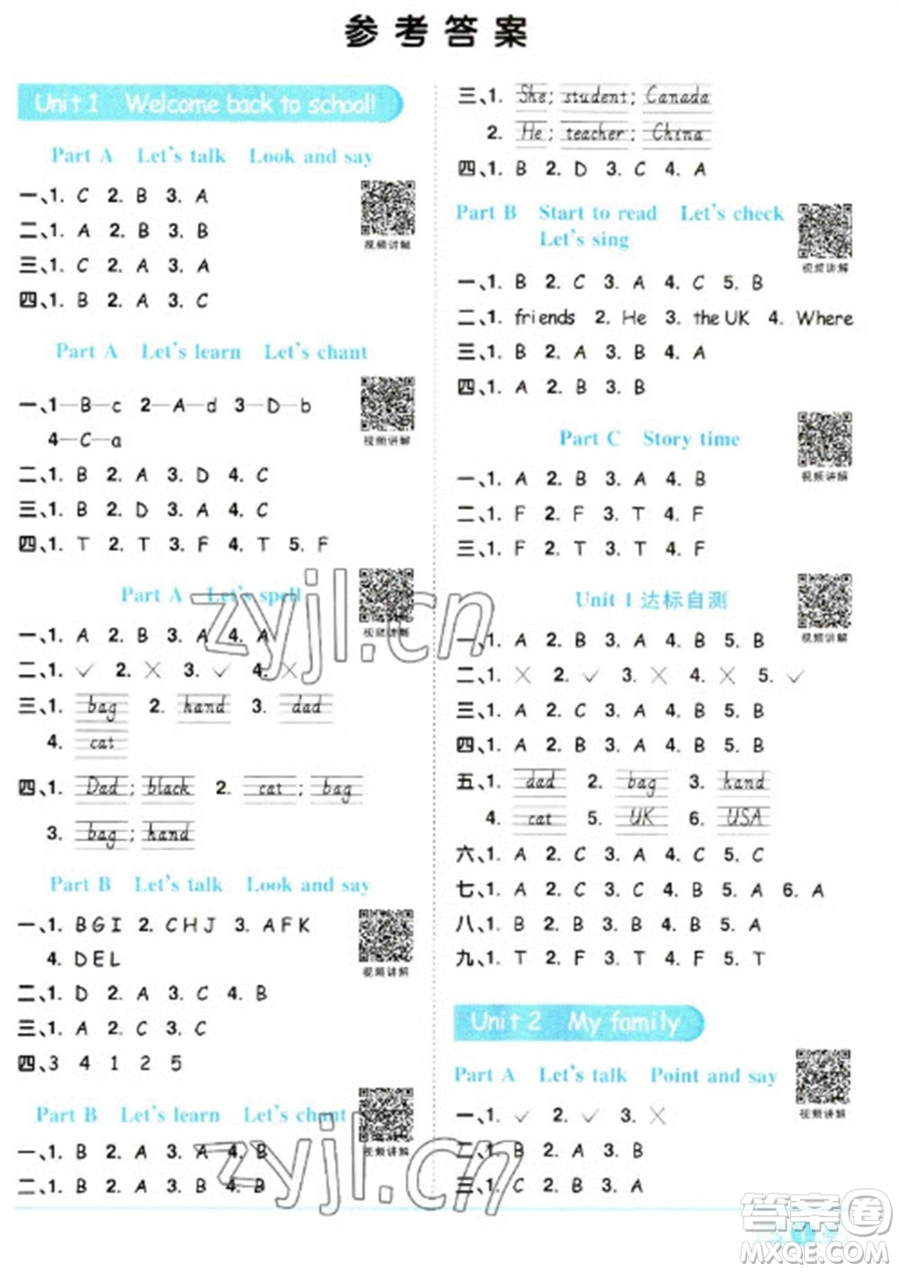 江西教育出版社2023陽(yáng)光同學(xué)課時(shí)優(yōu)化作業(yè)三年級(jí)英語(yǔ)下冊(cè)人教PEP版參考答案