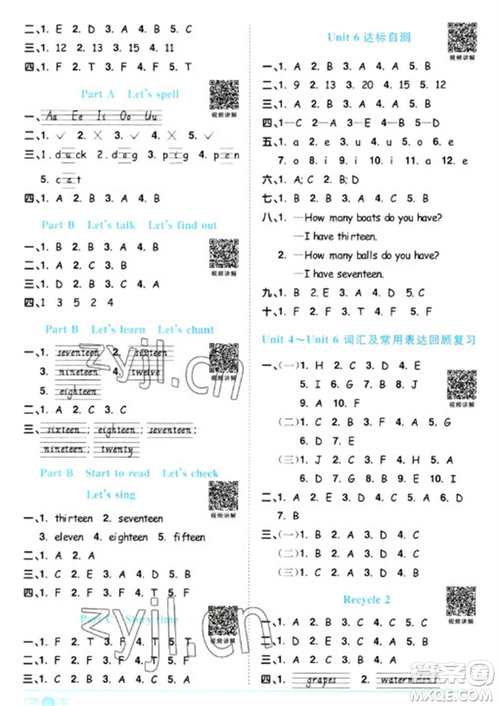 江西教育出版社2023陽(yáng)光同學(xué)課時(shí)優(yōu)化作業(yè)三年級(jí)英語(yǔ)下冊(cè)人教PEP版參考答案