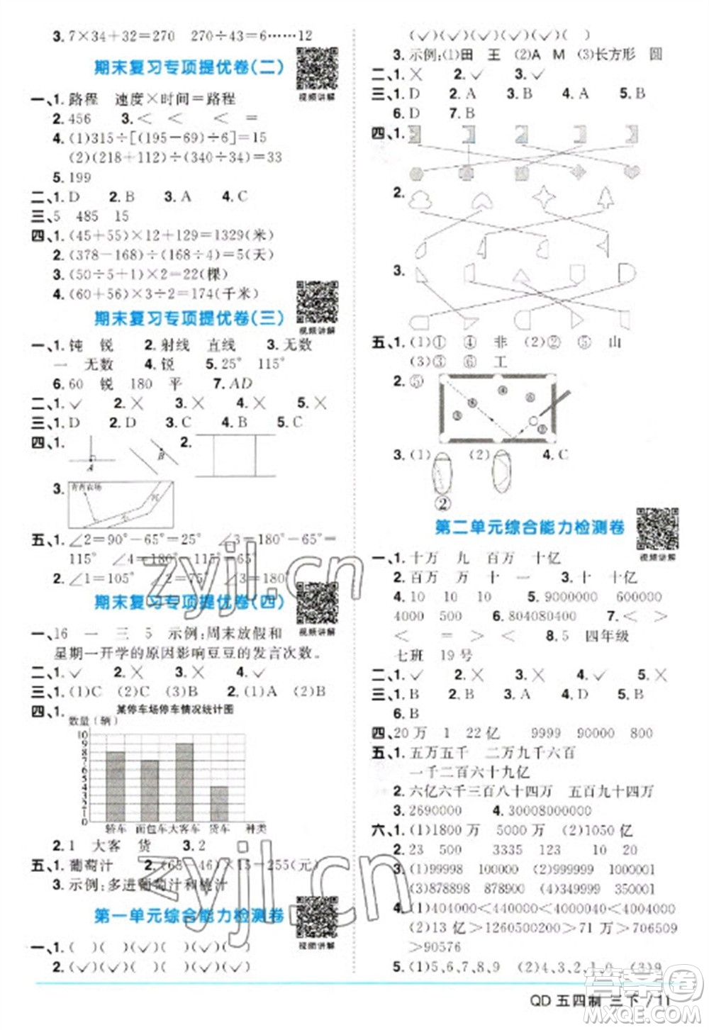 江西教育出版社2023陽光同學(xué)課時優(yōu)化作業(yè)三年級數(shù)學(xué)下冊青島版五四制參考答案