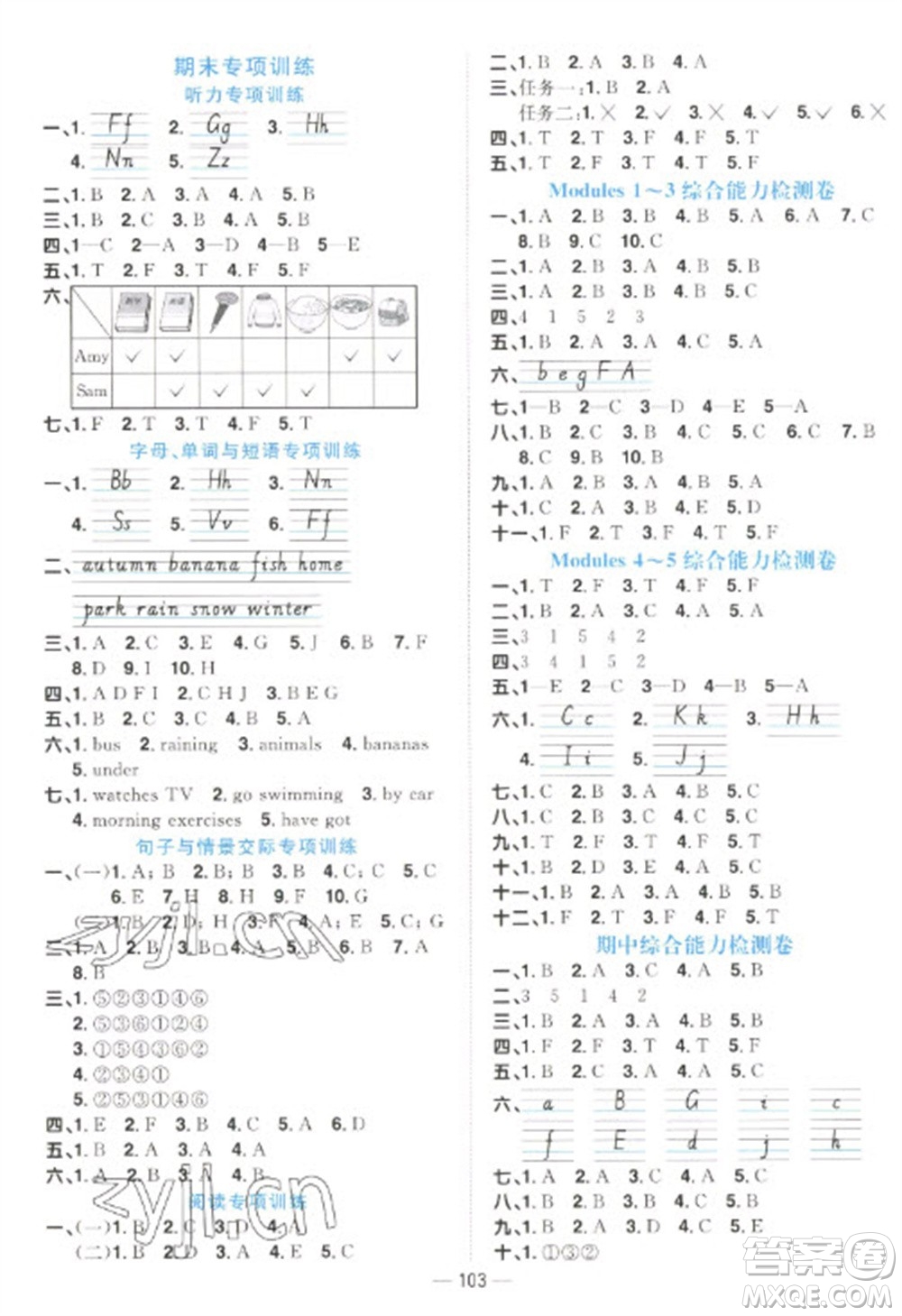 江西教育出版社2023陽光同學(xué)課時優(yōu)化作業(yè)三年級英語下冊外研版參考答案