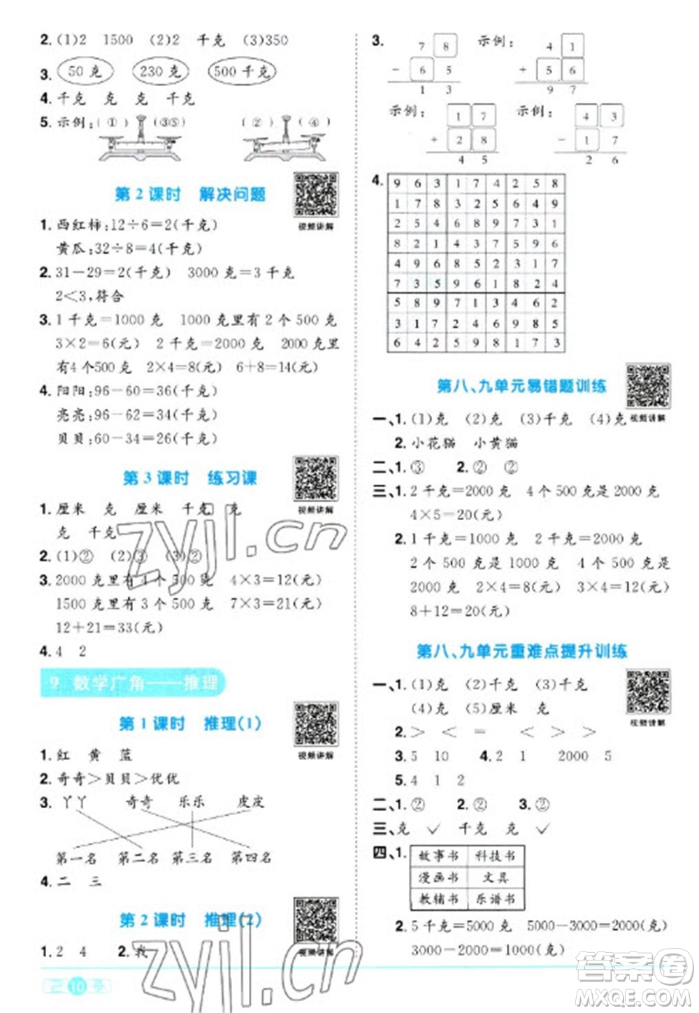 江西教育出版社2023陽(yáng)光同學(xué)課時(shí)優(yōu)化作業(yè)二年級(jí)數(shù)學(xué)下冊(cè)人教版浙江專版參考答案