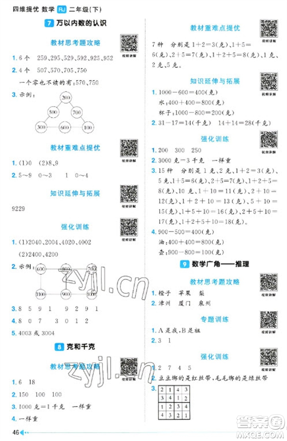 江西教育出版社2023陽(yáng)光同學(xué)課時(shí)優(yōu)化作業(yè)二年級(jí)數(shù)學(xué)下冊(cè)人教版浙江專版參考答案