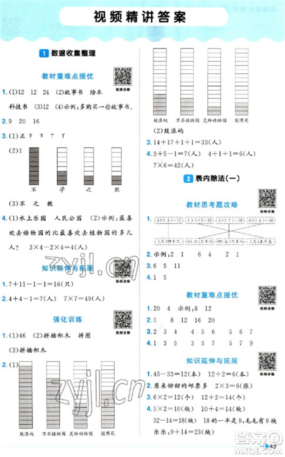 福建少年兒童出版社2023陽光同學課時優(yōu)化作業(yè)二年級數(shù)學下冊人教版福建專版參考答案