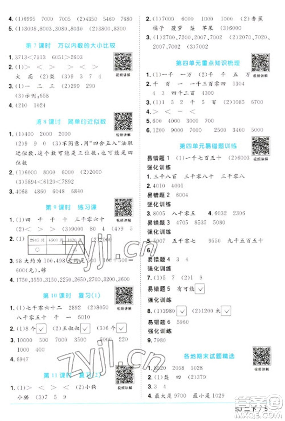 江西教育出版社2023陽光同學(xué)課時優(yōu)化作業(yè)二年級數(shù)學(xué)下冊蘇教版參考答案