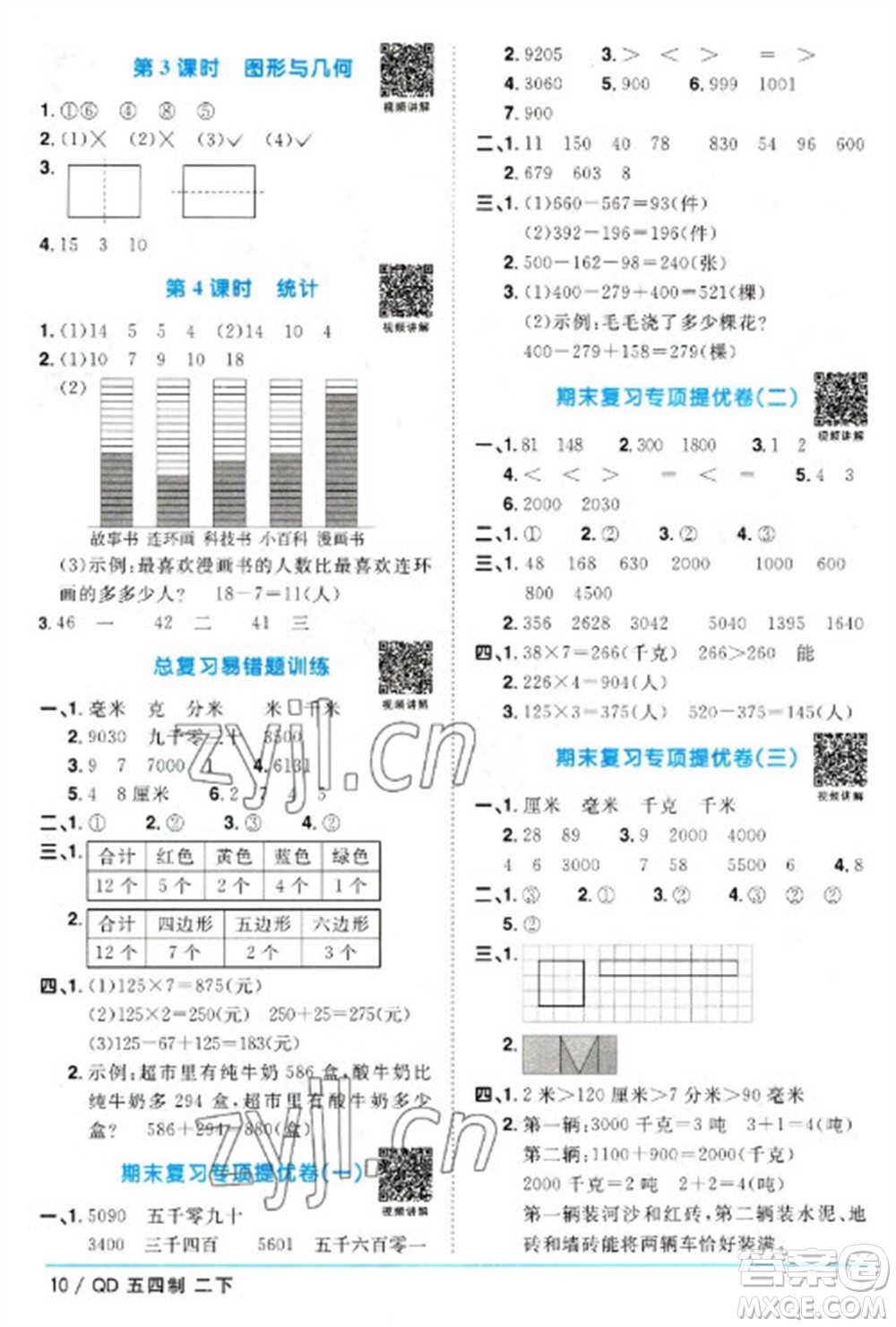 江西教育出版社2023陽(yáng)光同學(xué)課時(shí)優(yōu)化作業(yè)二年級(jí)數(shù)學(xué)下冊(cè)青島版五四制參考答案