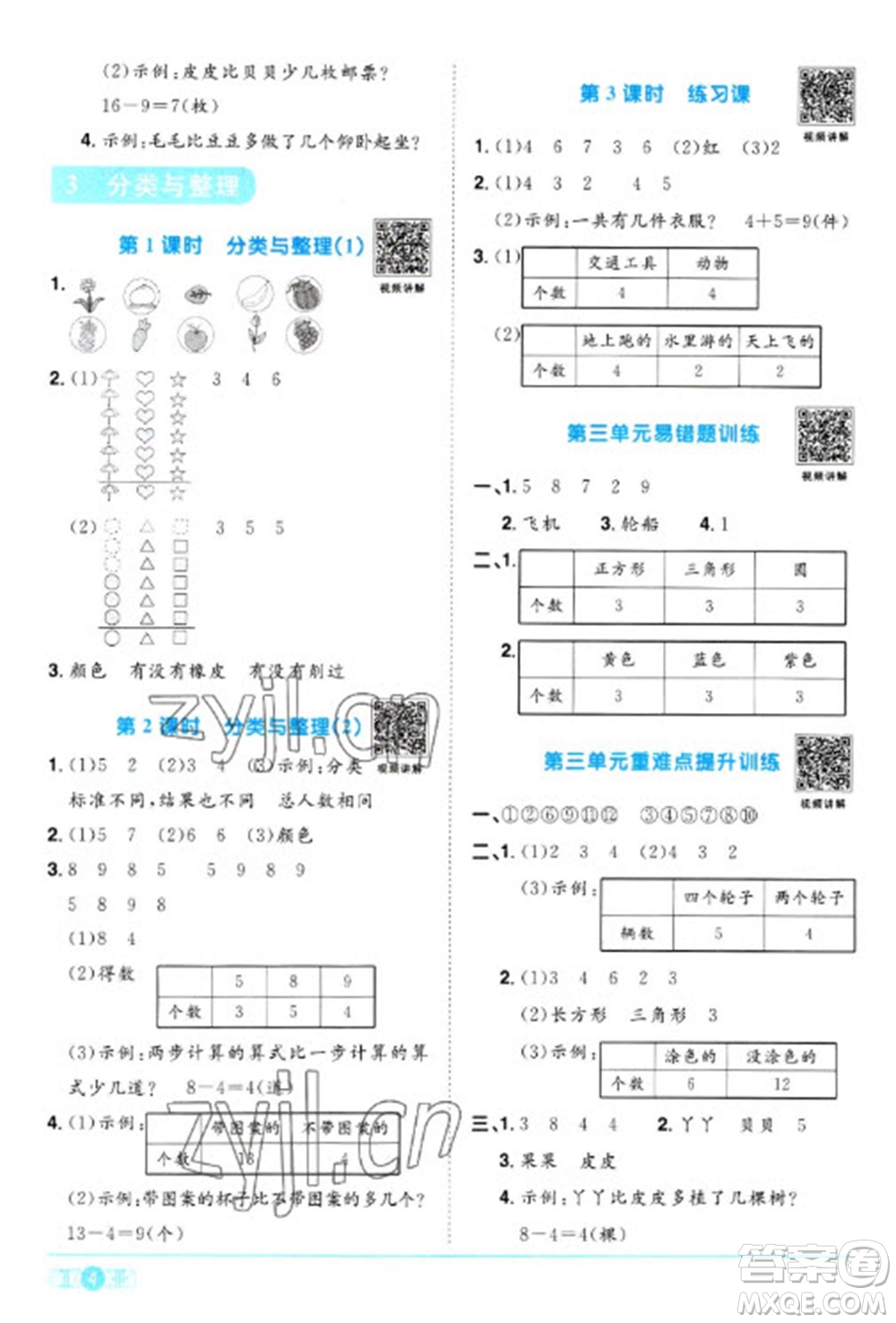 江西教育出版社2023陽(yáng)光同學(xué)課時(shí)優(yōu)化作業(yè)一年級(jí)數(shù)學(xué)下冊(cè)人教版參考答案