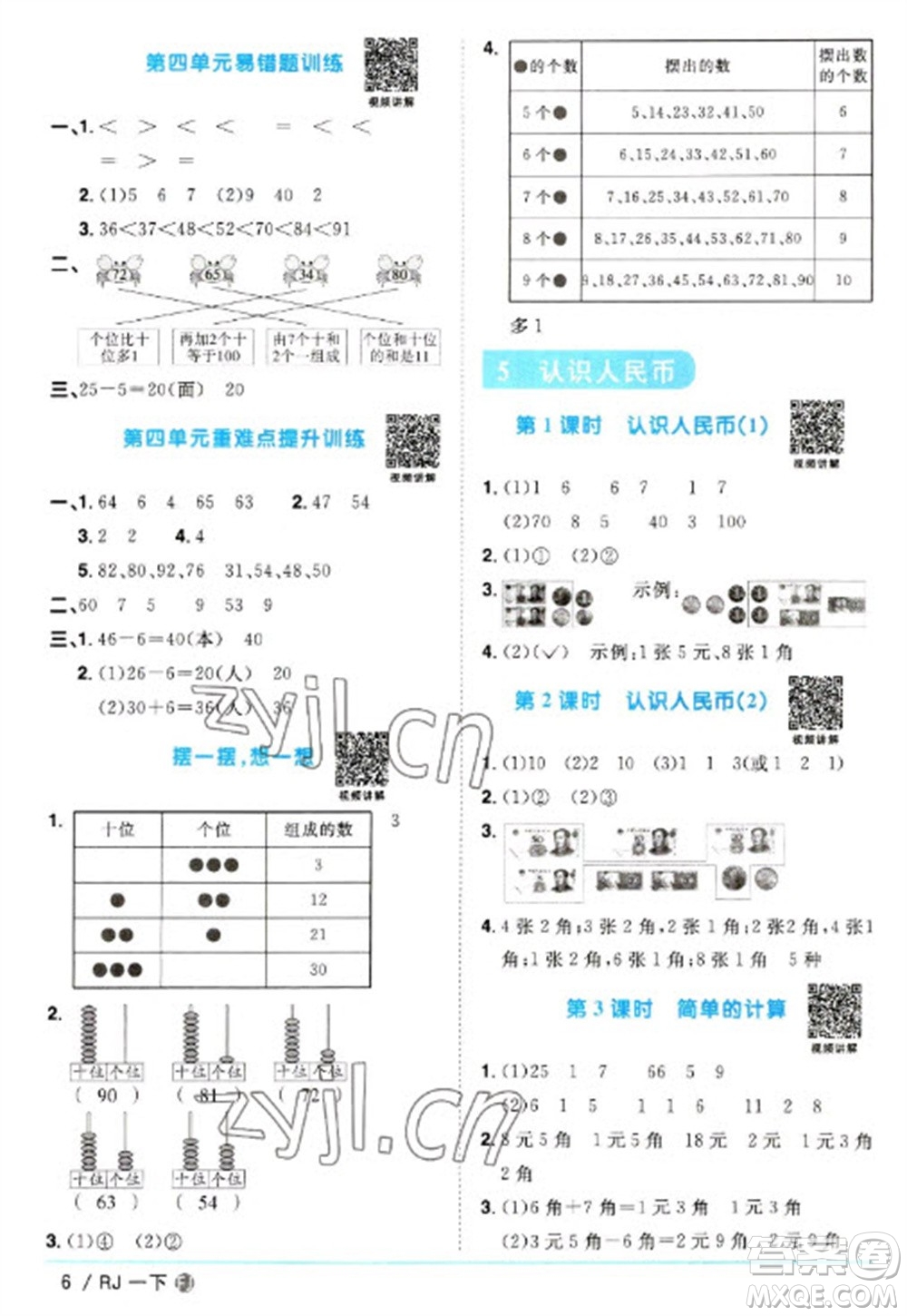 福建少年兒童出版社2023陽(yáng)光同學(xué)課時(shí)優(yōu)化作業(yè)一年級(jí)數(shù)學(xué)下冊(cè)人教版福建專(zhuān)版參考答案