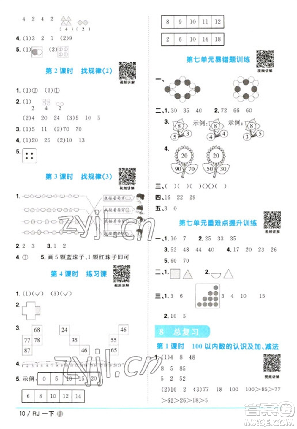 福建少年兒童出版社2023陽(yáng)光同學(xué)課時(shí)優(yōu)化作業(yè)一年級(jí)數(shù)學(xué)下冊(cè)人教版福建專(zhuān)版參考答案