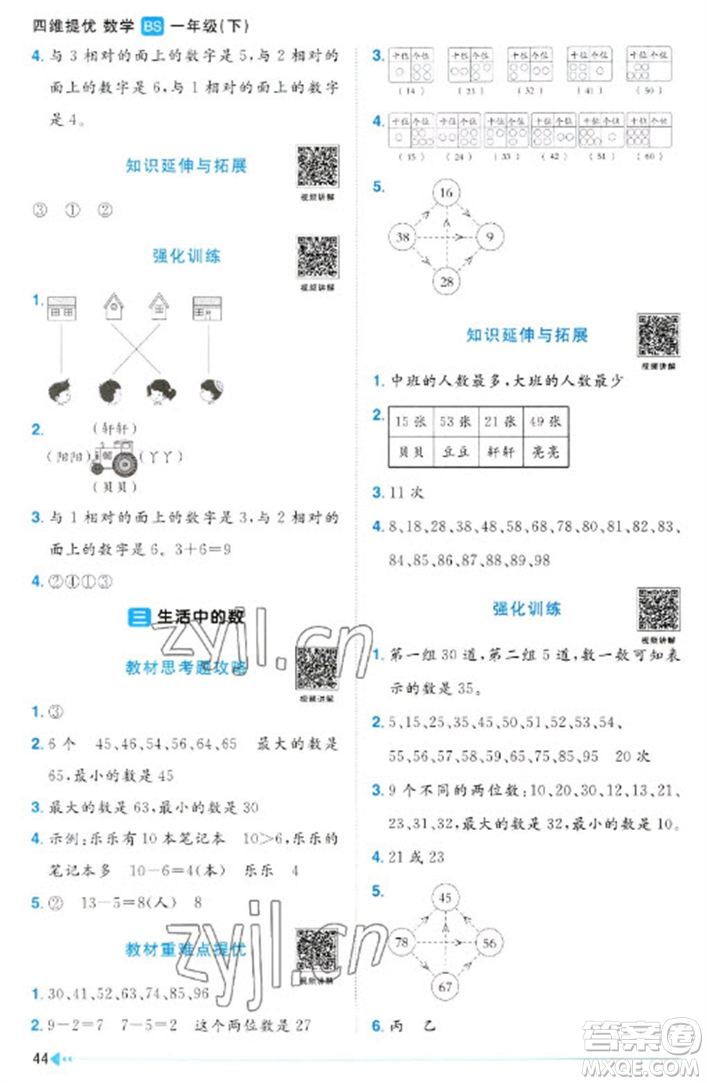 江西教育出版社2023陽光同學(xué)課時(shí)優(yōu)化作業(yè)一年級(jí)數(shù)學(xué)下冊(cè)北師大版福建專版參考答案