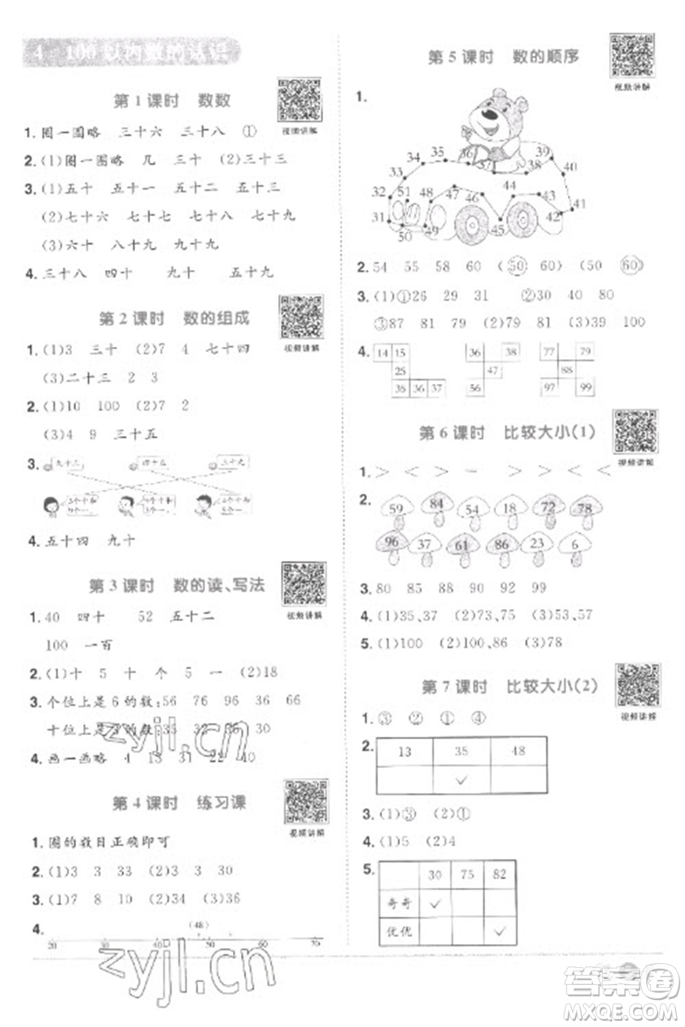 江西教育出版社2023陽(yáng)光同學(xué)課時(shí)優(yōu)化作業(yè)一年級(jí)數(shù)學(xué)下冊(cè)人教版菏澤專版參考答案