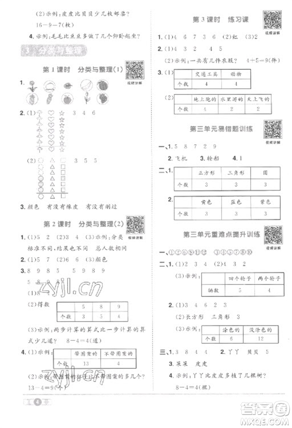 江西教育出版社2023陽(yáng)光同學(xué)課時(shí)優(yōu)化作業(yè)一年級(jí)數(shù)學(xué)下冊(cè)人教版菏澤專版參考答案