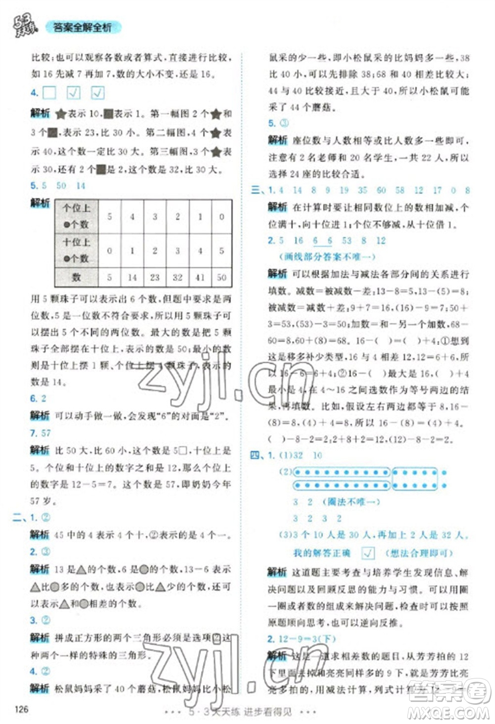 教育科學出版社2023春季53天天練一年級數學下冊人教版參考答案