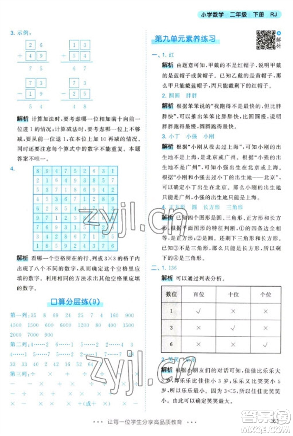 教育科學(xué)出版社2023春季53天天練二年級(jí)數(shù)學(xué)下冊(cè)人教版參考答案