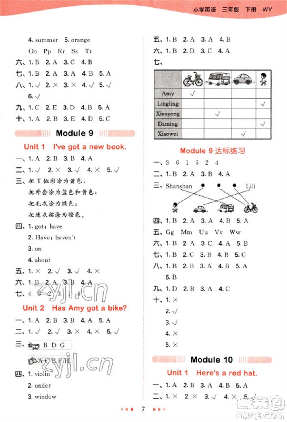 地質(zhì)出版社2023春季53天天練三年級(jí)英語(yǔ)下冊(cè)外研版參考答案