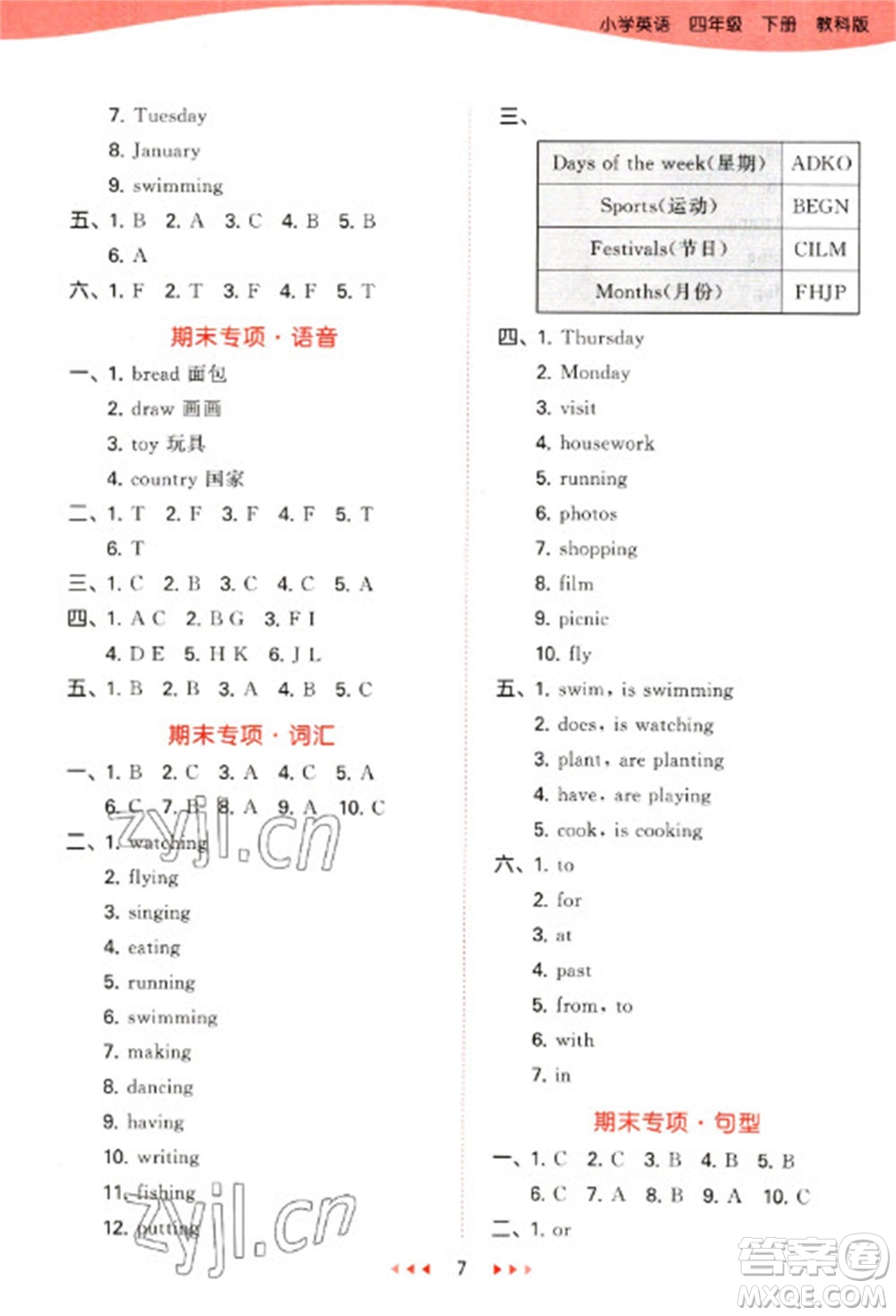 教育科學(xué)出版社2023春季53天天練四年級(jí)英語(yǔ)下冊(cè)教科版廣州專(zhuān)版參考答案