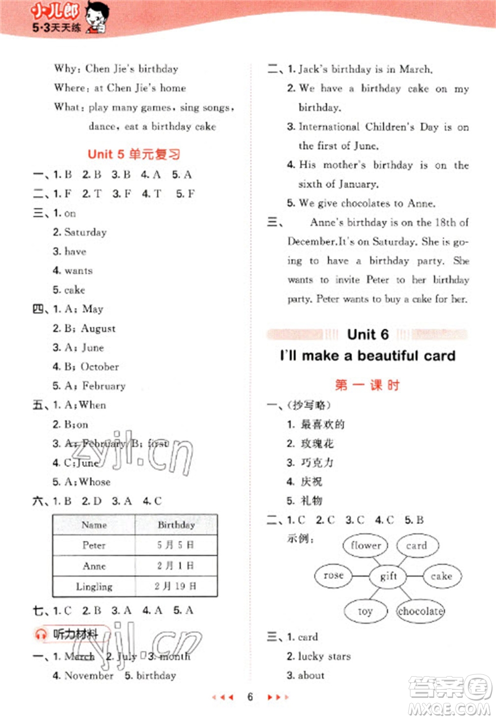 地質(zhì)出版社2023春季53天天練五年級英語下冊湘少版參考答案