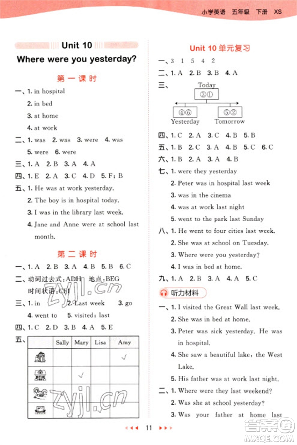 地質(zhì)出版社2023春季53天天練五年級英語下冊湘少版參考答案