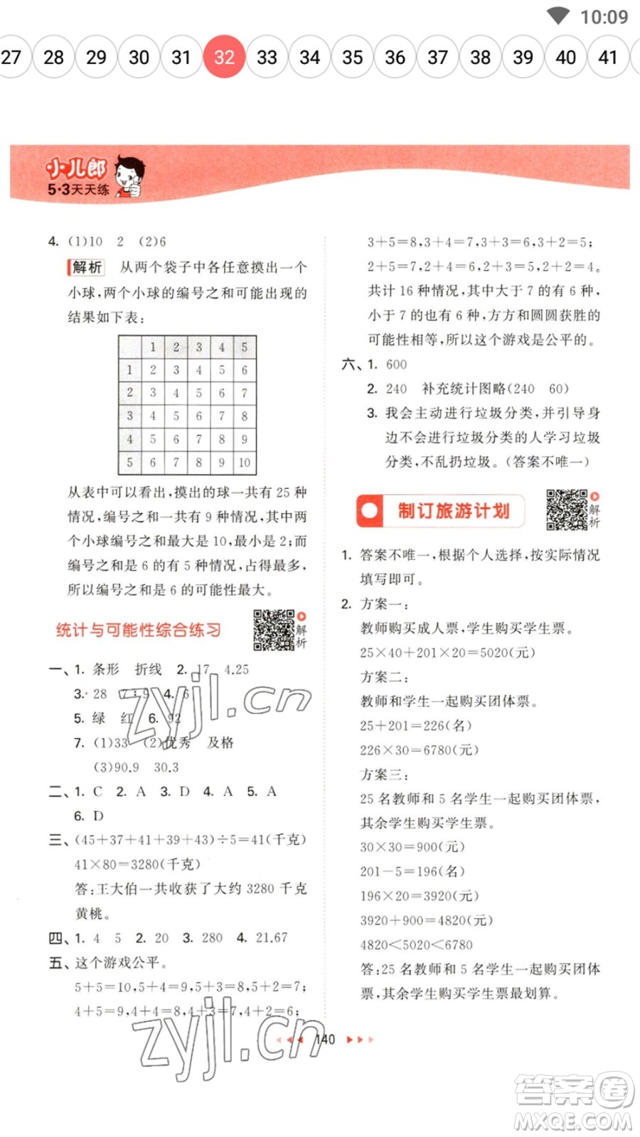 教育科學(xué)出版社2023春季53天天練六年級(jí)數(shù)學(xué)下冊(cè)蘇教版參考答案