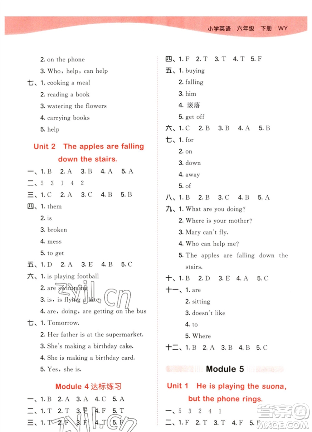 地質(zhì)出版社2023春季53天天練六年級英語下冊外研版參考答案